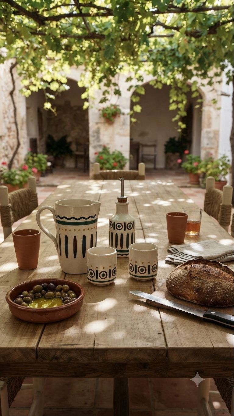 Mesa mediterránea con cerámica Sol de Sombra